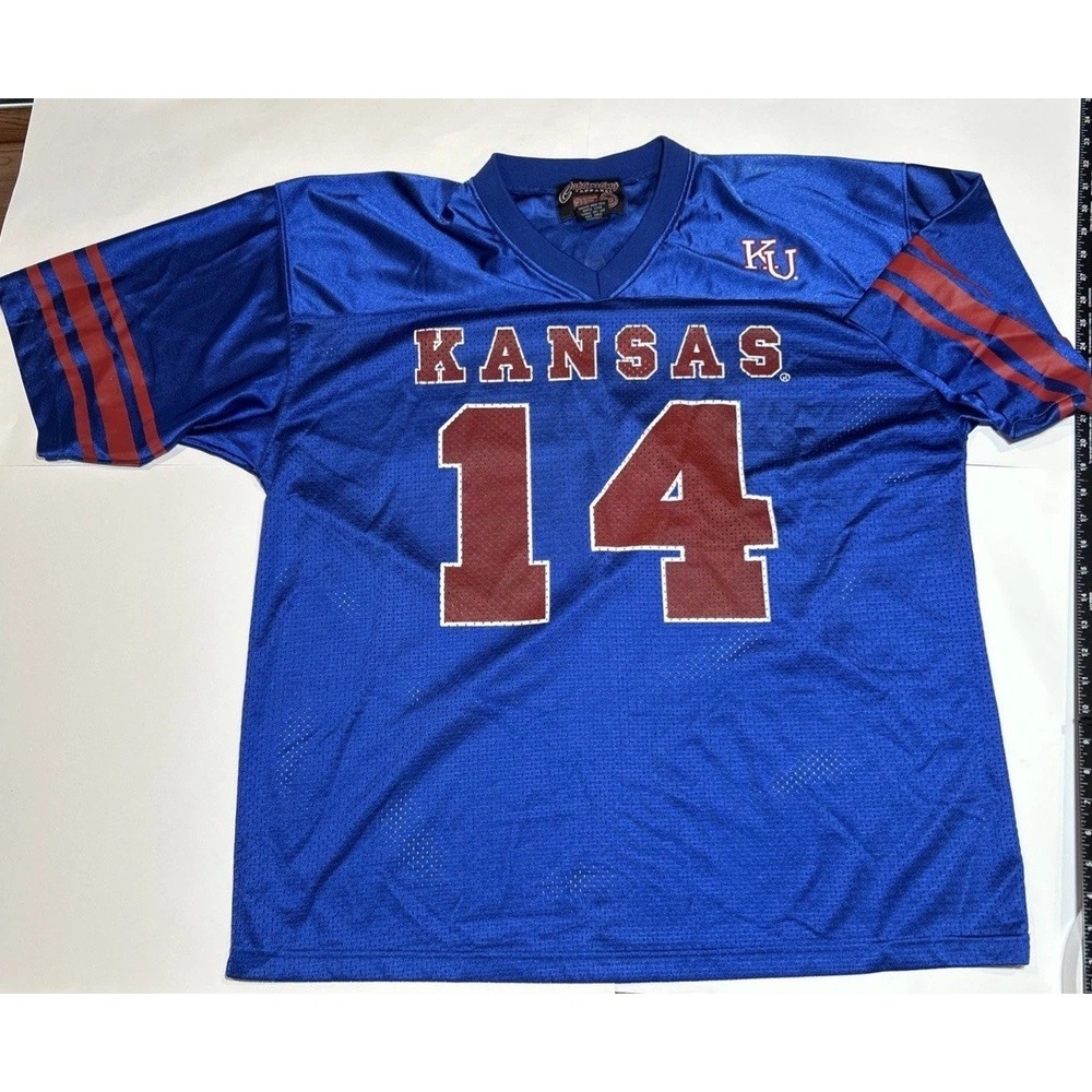 Captivating Apparel Kansas Jayhawks Football Jersey Blue Mens Large #14 NCAA